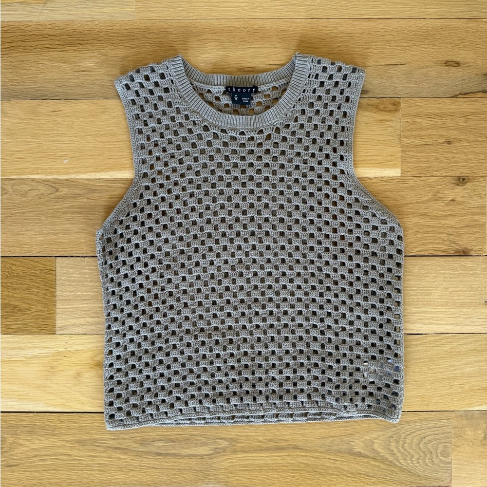 Theory Women's Taupe Open-Knit Tank Top